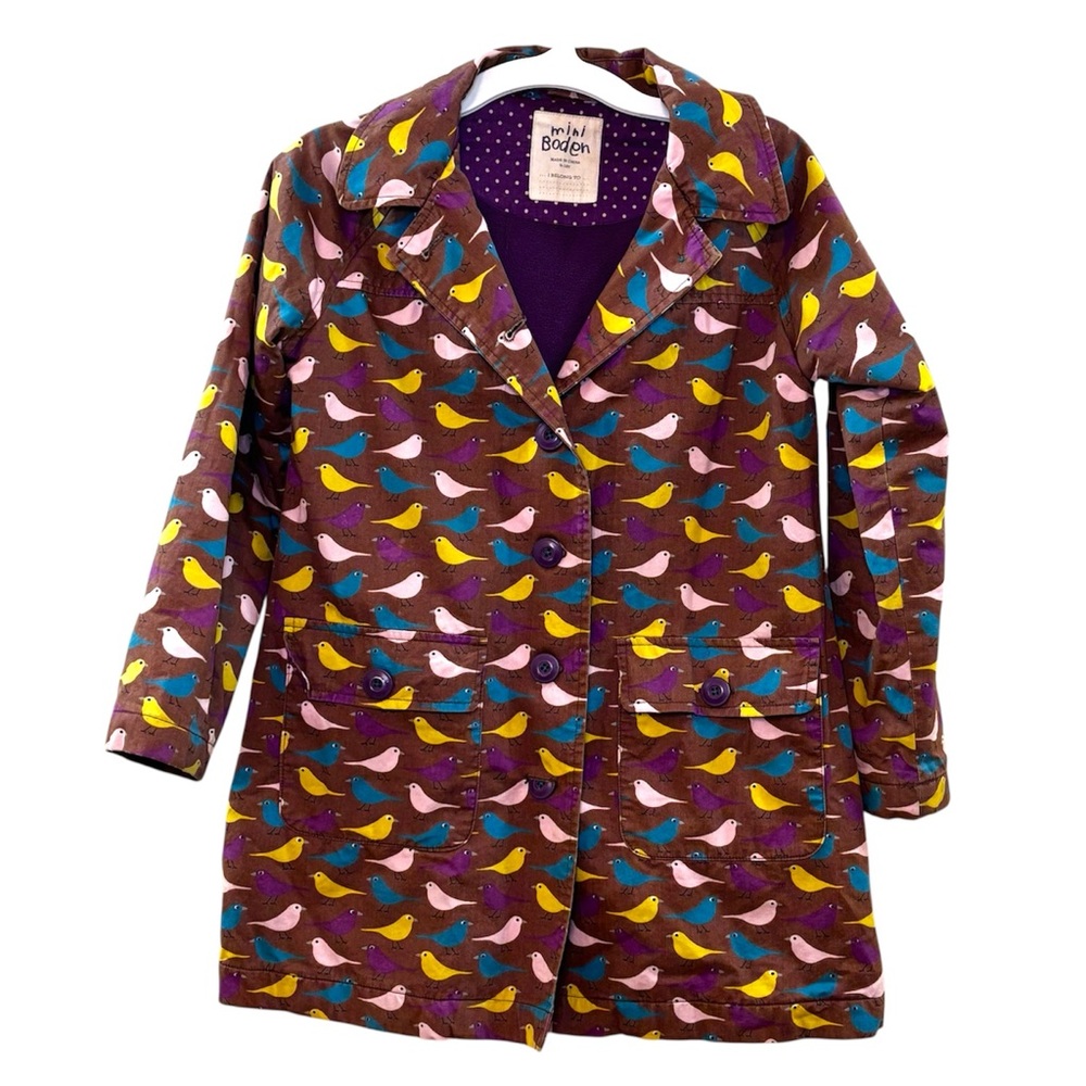 Mini Boden Button Up Jacket Multicolor Bird Print/ Polka dot Size 9-10Y